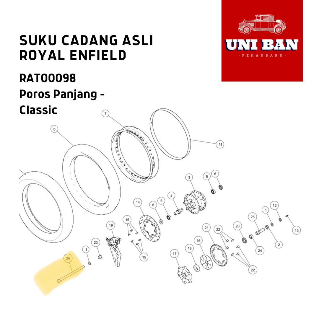 Poros Panjang Classic RAT00098 Spindle - Royal Enfield ASLI