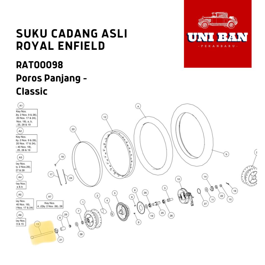 Poros Panjang Classic RAT00098 Spindle - Royal Enfield ASLI