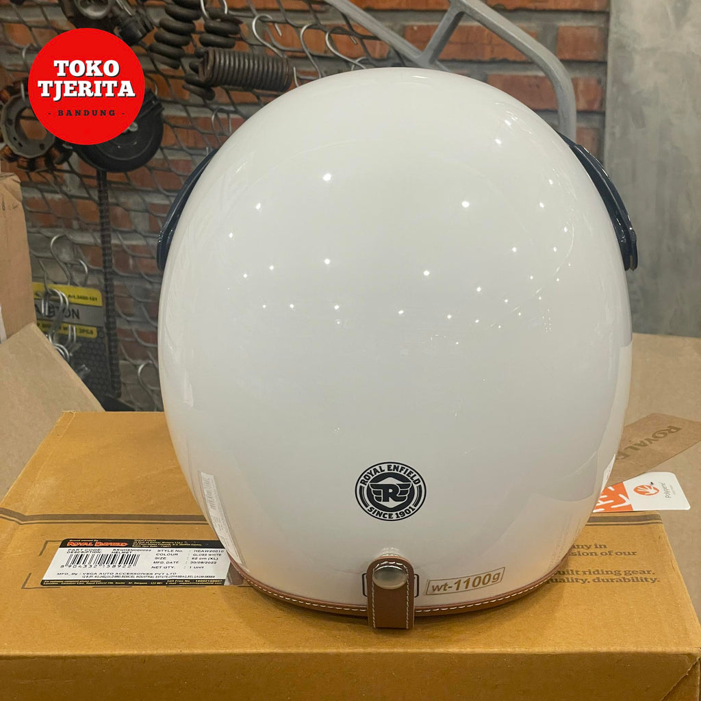 Helm Bobber Putih Lis Hitam XL Kecil RRGHEN000099 - Royal Enfield ASLI