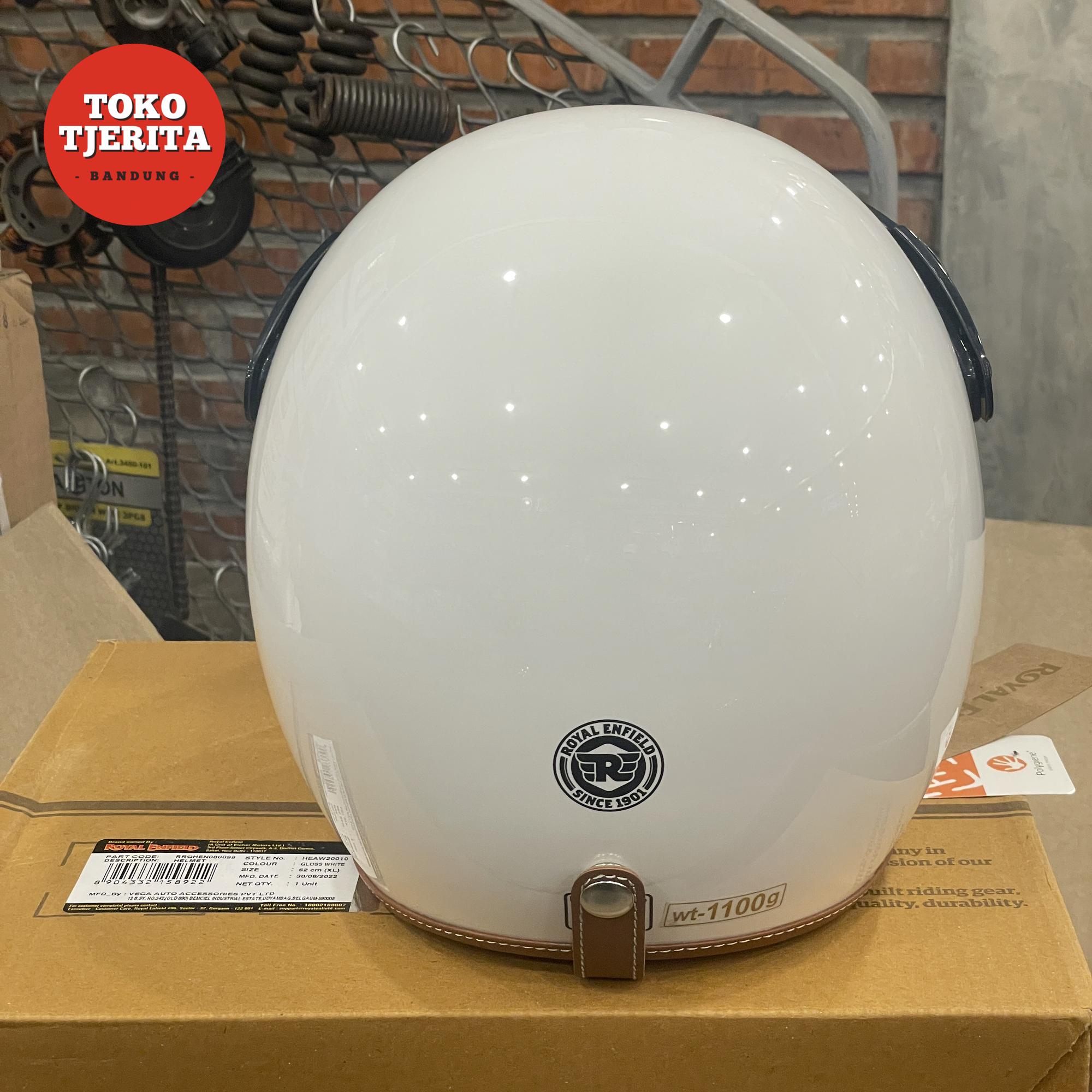 Helm Bobber Putih Lis Hitam XL Kecil RRGHEN000099 - Royal Enfield ASLI