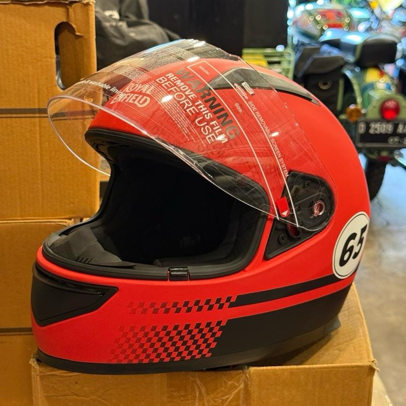 Helm Full Face Merah Dof Hitam Motif 65 XL BESAR RRGHEM000228 - Royal Enfield ASLI