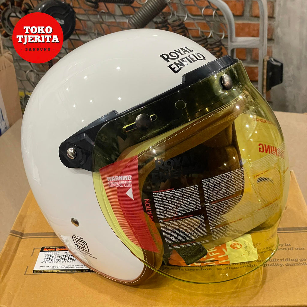 Helm Bobber Putih Lis Hitam XL Kecil RRGHEN000099 - Royal Enfield ASLI