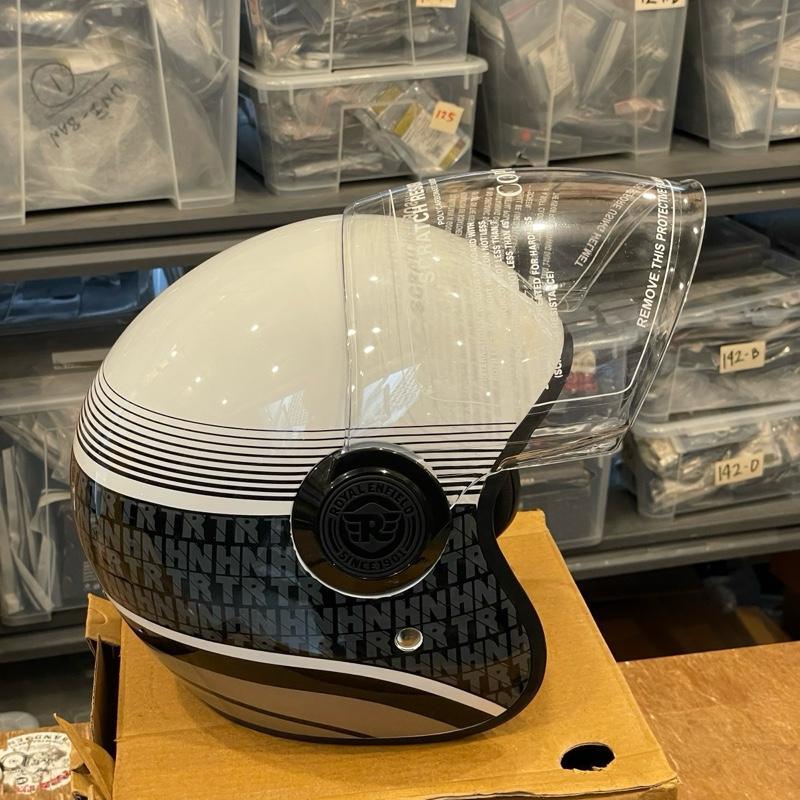 Helm Open Face Long Visor Copter Hunter Putih Hitam Kilap Lingkaran Biru (Teal) XL KECIL RRGHEA240838 - Royal Enfield ASLI