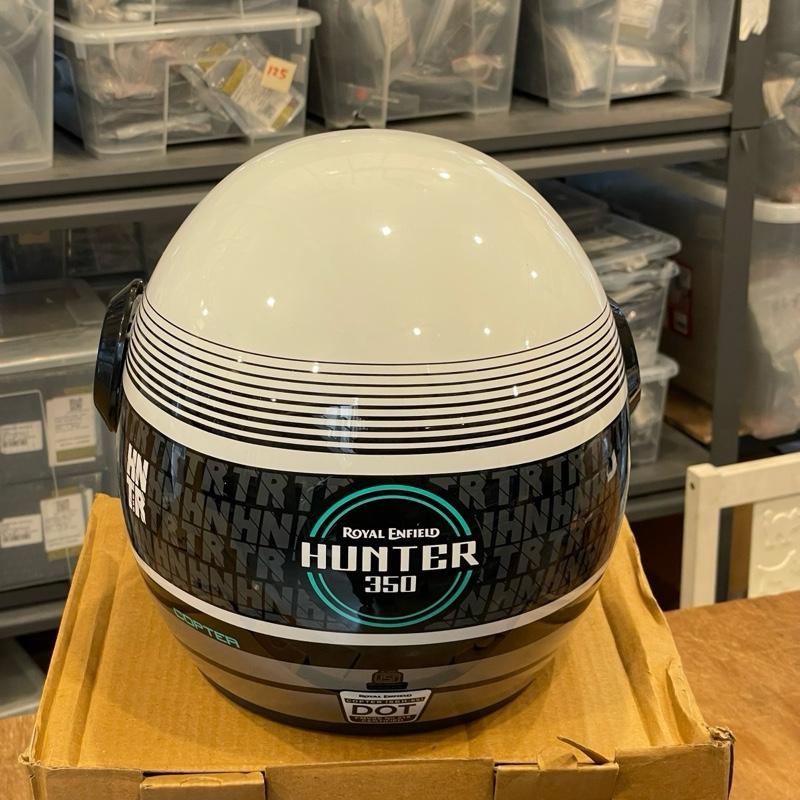Helm Open Face Long Visor Copter Hunter Putih Hitam Kilap Lingkaran Biru (Teal) XL KECIL RRGHEA240838 - Royal Enfield ASLI