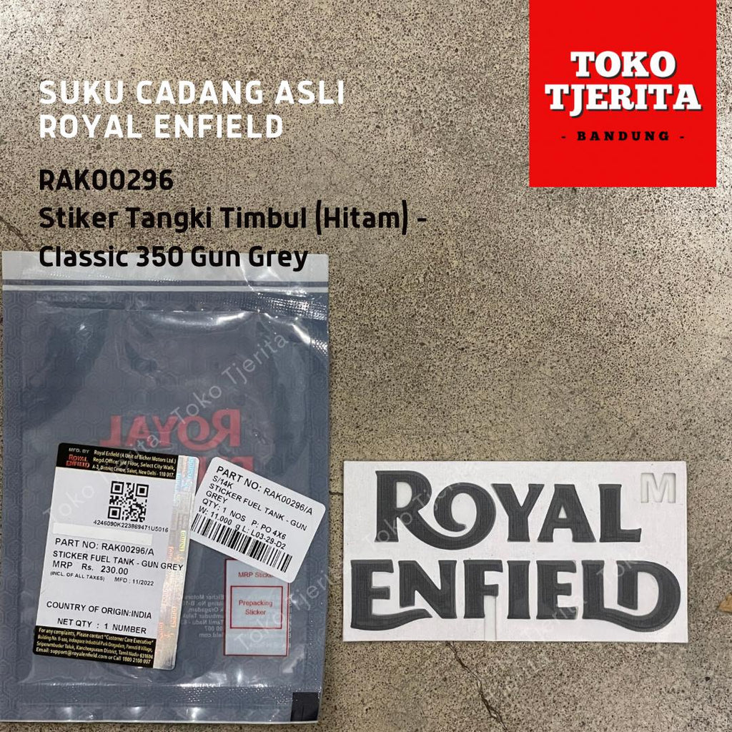 Stiker Tangki Timbul (1 Lembar) Hitam Dof Classic 350 Gun Grey RAK00296 - Royal Enfield ASLI