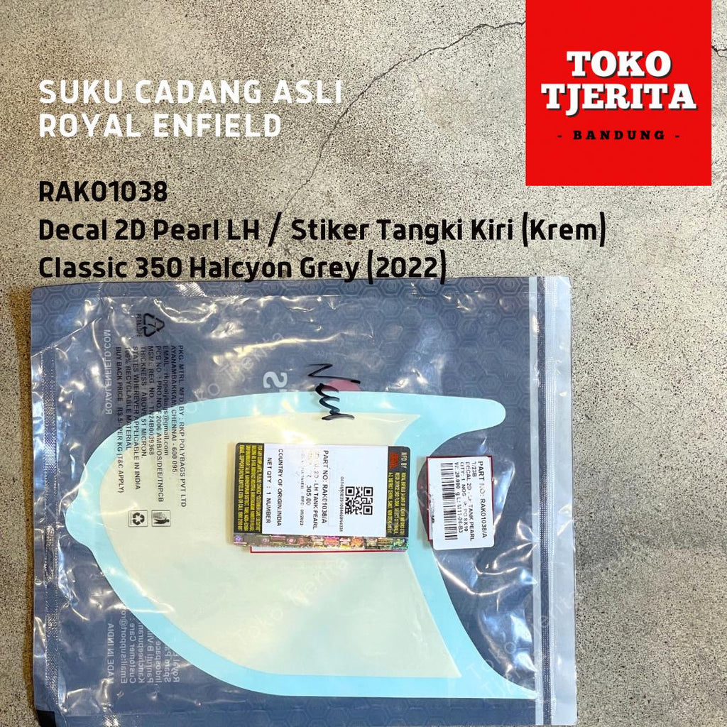 Stiker Tangki (1 Lembar) Krem Pearl Classic 350 Halcyon Grey - Royal Enfield ASLI