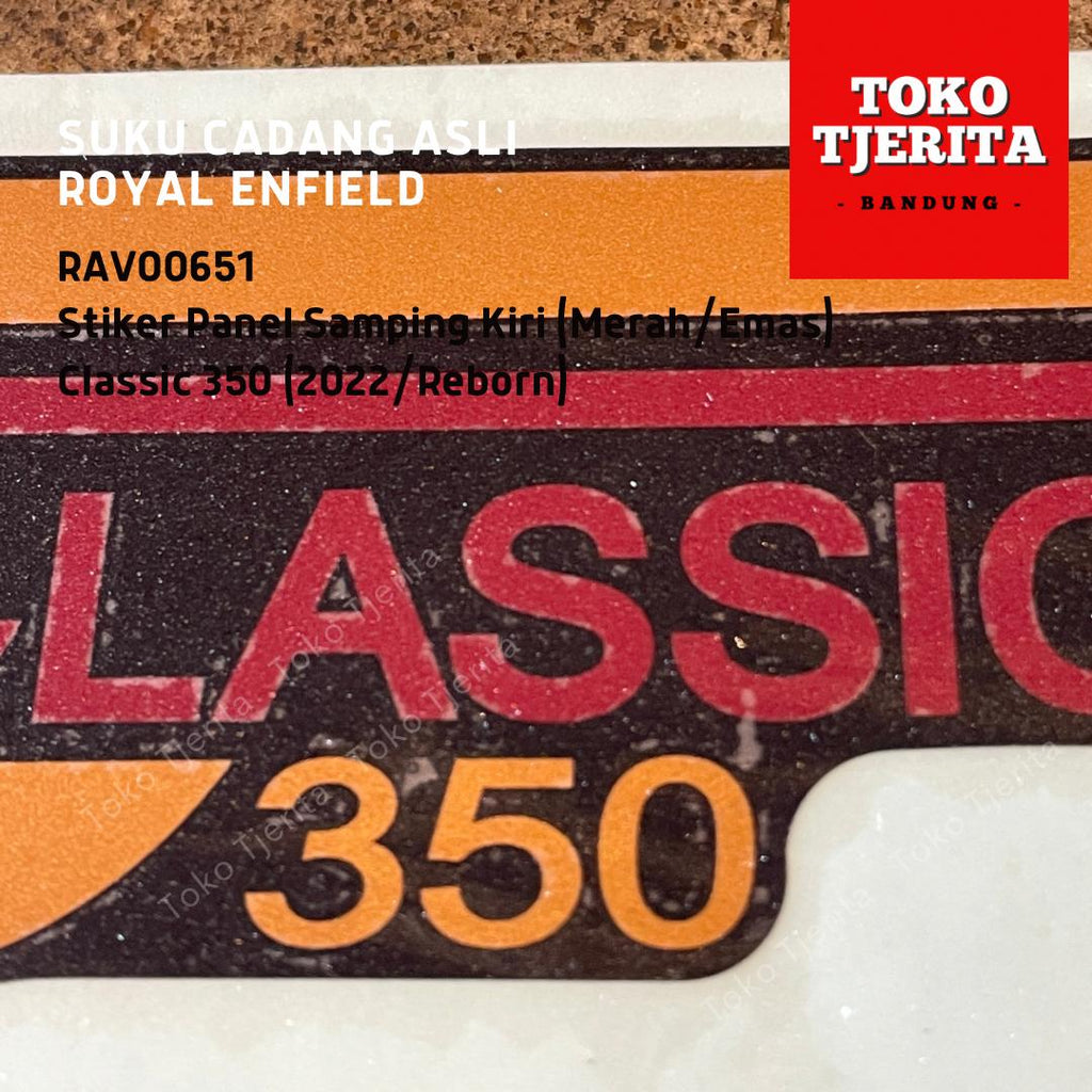 Stiker (1 Lembar) Side Panel Emas Merah Classic 350 - Royal Enfield