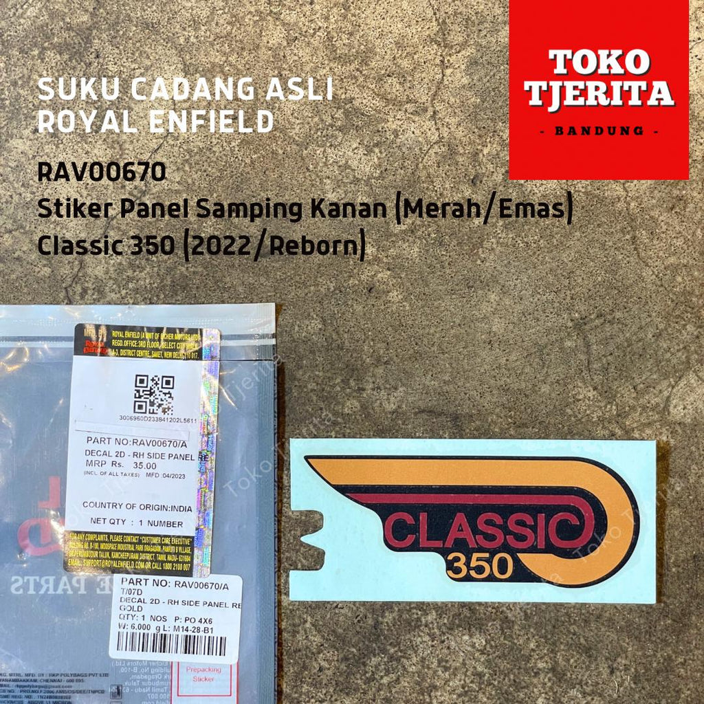 Stiker (1 Lembar) Side Panel Emas Merah Classic 350 - Royal Enfield