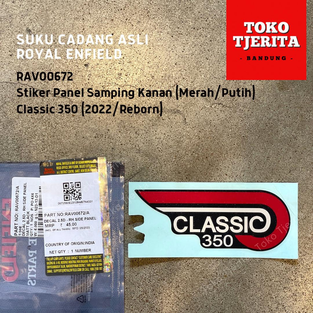 Stiker (1 Lembar) Side Panel Merah Putih Classic 350 - Royal Enfiel