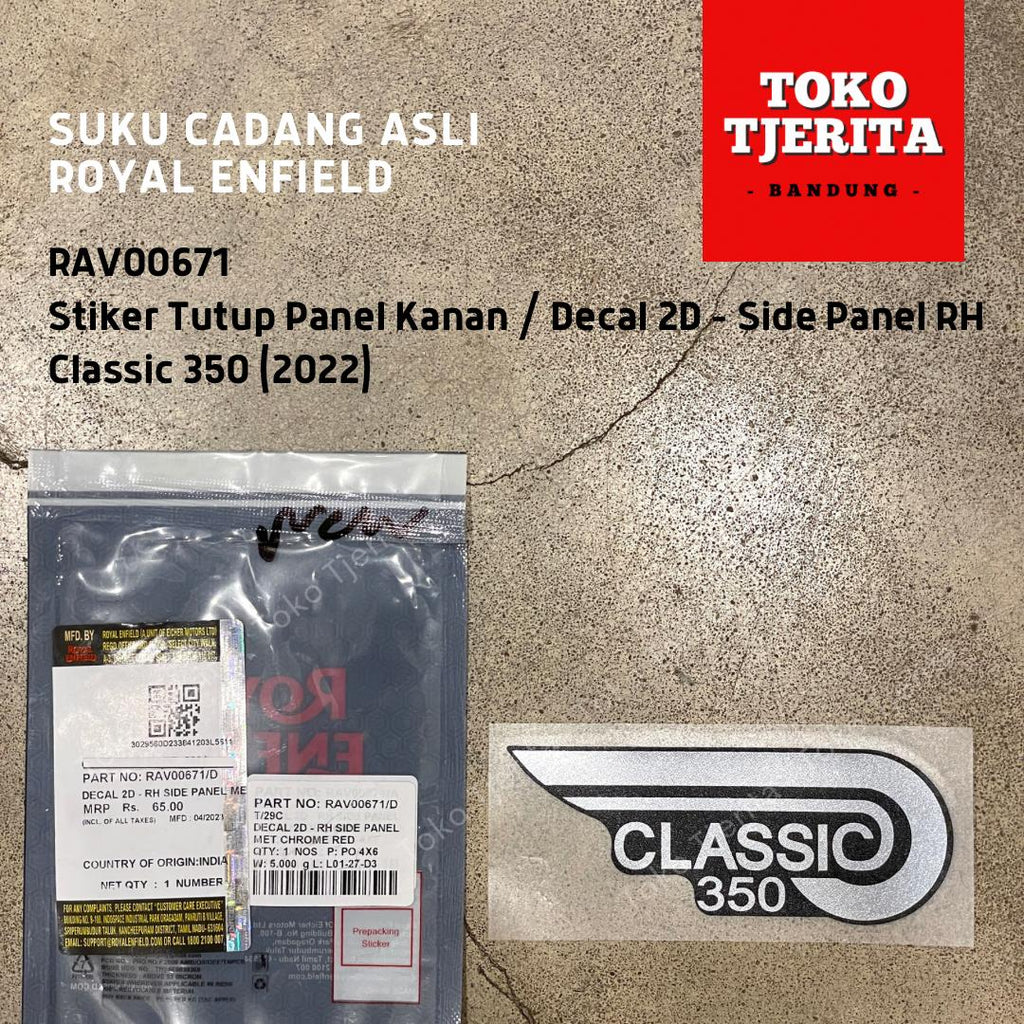 Stiker (1 Buah) Tutup Panel Classic 350 Reborn - Royal Enfield ASLI