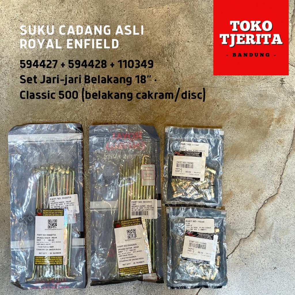 Set Jari-jari 18" 594427 594428 110349 Classic 500 Belakang Cakram - Royal Enfield ASLI