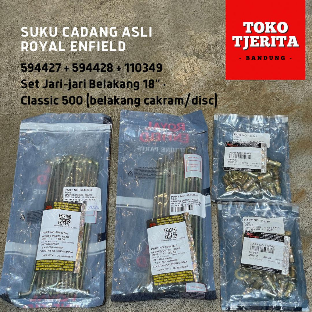 Set Jari-jari 18" 594427 594428 110349 Classic 500 Belakang Cakram - Royal Enfield ASLI